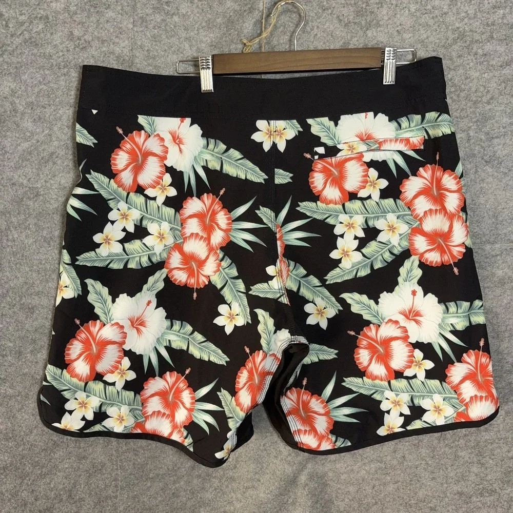 HVIII Brand Goods Board Shorts‎ Mens 40 Black Floral Pockets 8.5